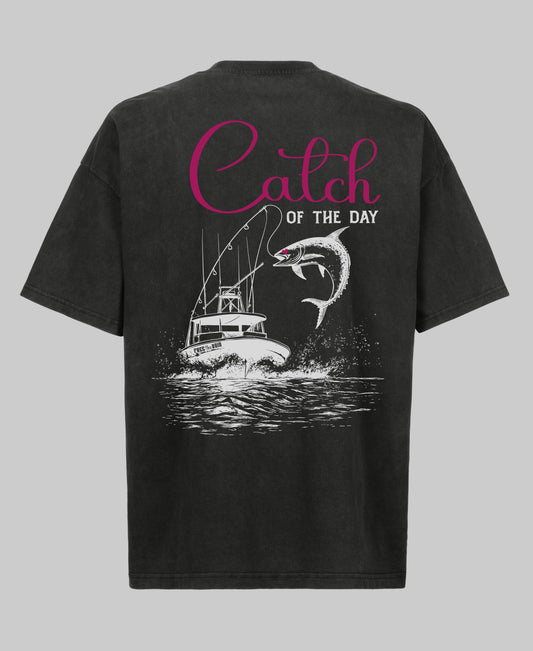 Catch of the Day Oversized Tee - Vintage Zwart