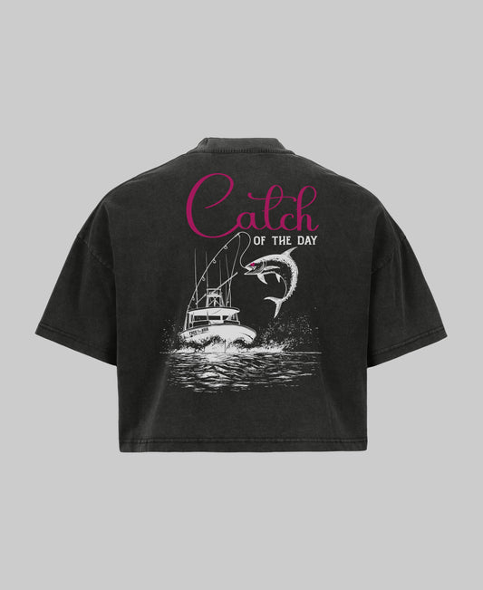 Catch of the Day Croptop - Vintage Zwart