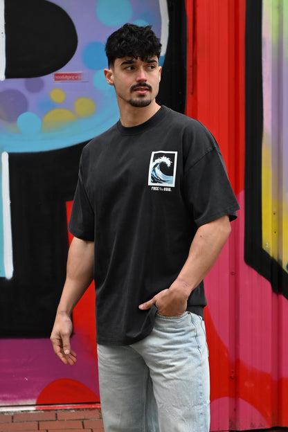 Make Waves Oversized Tee - Vintage Zwart