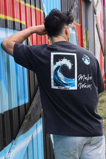 Make Waves Oversized Tee - Vintage Zwart