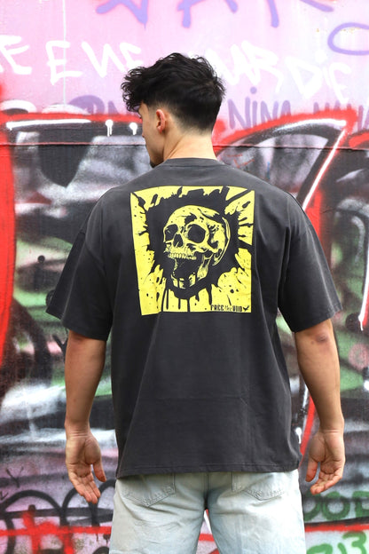 Call me Skull Oversized Tee - Vintage Zwart