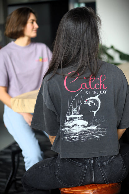 Catch of the Day Croptop - Vintage Zwart